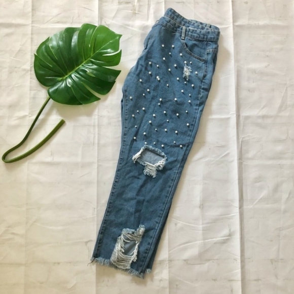 Yjnewprice blue distressed raw hem jeans size 3XL - Picture 1 of 8